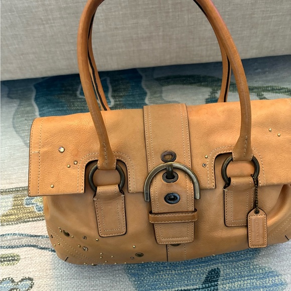 Coach Tan Leather Satchel with Buckle Accents - Picture 1 of 9